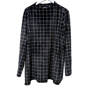 LANDS END Soft Fleece Pullover Plus Size 3X Black Check Velour Womens Top NWOT